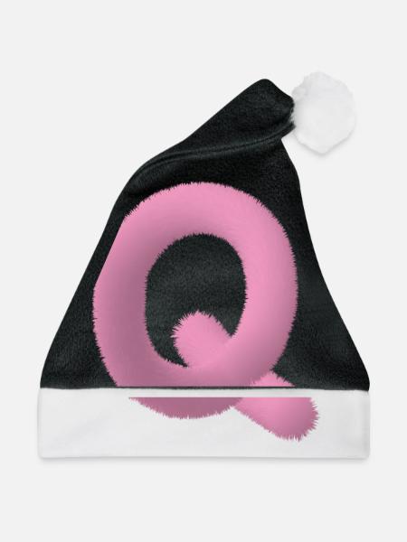 Flauschiger Buchstabe Q - Weihnachtsmütze - Schwarz/Weiß