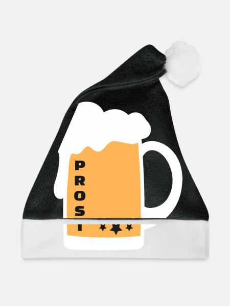 Prost Bier Alkohol Krug - Weihnachtsmütze - Schwarz/Weiß - Vorne