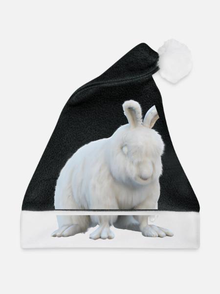 Flauschiges Angorakaninchen - Weihnachtsmütze - Schwarz/Weiß - Vorne