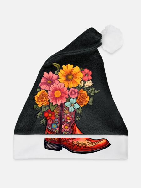 Cowboy Stiefel Blumen Country Musik - Weihnachtsmütze - Schwarz/Weiß