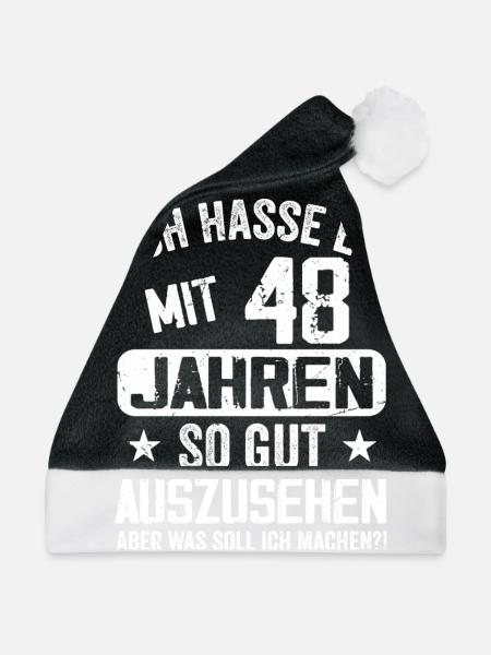 48 Jahre Jung - Vintage Geburtstagsspruch - Weihnachtsmütze - Schwarz/Weiß - Vorne