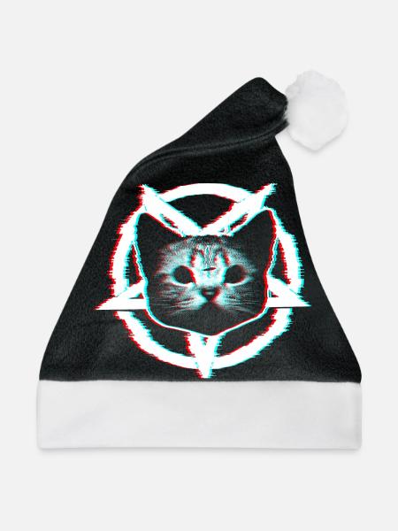 Satanische Katze im Pentagramm | RGB-Effekt - Weihnachtsmütze - Schwarz/Weiß