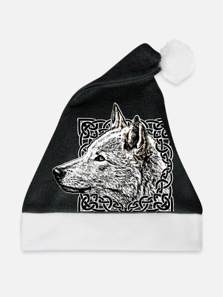 Wolf, grau - Weihnachtsmütze - Schwarz/Weiß