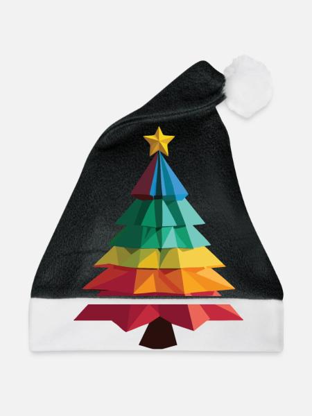Low-Poly-Weihnachtsbaum - Weihnachtsmütze - Schwarz/Weiß
