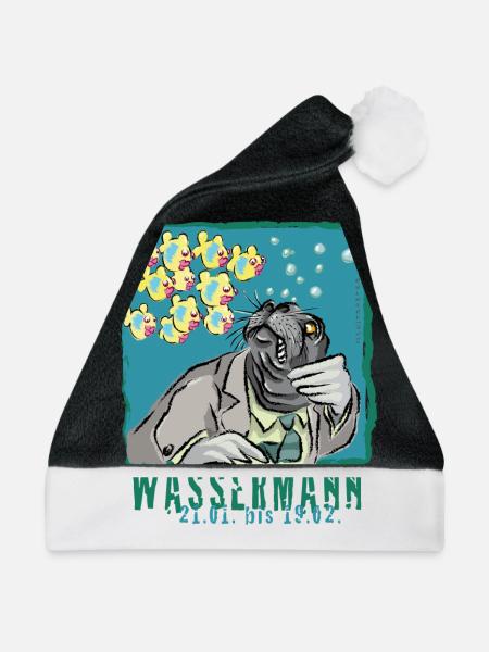 Sternzeichen-Wassermann - Weihnachtsmütze - Schwarz/Weiß