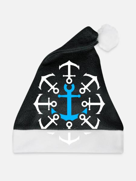 Anker Blau - Ich liebe Segeln und das Meer - Weihnachtsmütze - Schwarz/Weiß