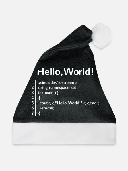 Hello Welt Programm - Programmierer T-Shirt - Weihnachtsmütze - Schwarz/Weiß