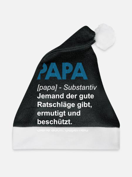 Papa Vatertag Pappa Vater T-Shirt - Weihnachtsmütze - Schwarz/Weiß - Vorne