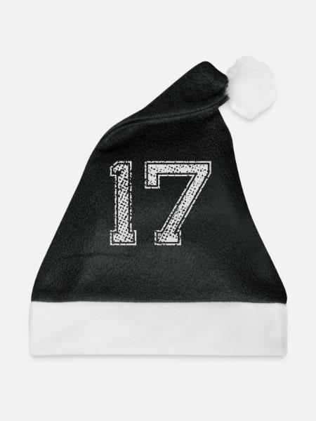 Nummer 17 Zahl Siebzehn Eins Sieben Geschenk - Weihnachtsmütze - Schwarz/Weiß - Vorne