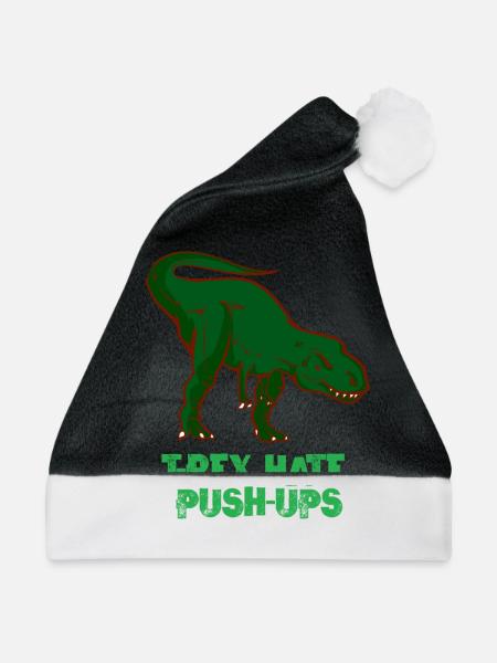 T-Rex - Dinosaurier Liegestütze Sport Kraft - Weihnachtsmütze - Schwarz/Weiß