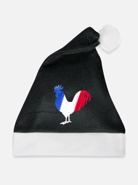 Frankreich Flagge Hahn Fußball Shirt - Weihnachtsmütze - Schwarz/Weiß - Vorne