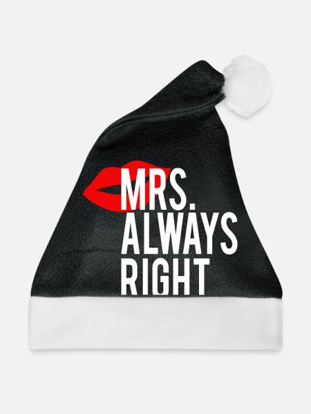 Mr. Right und Mrs Always Right Couple Design - Weihnachtsmütze - Schwarz/Weiß - Vorne
