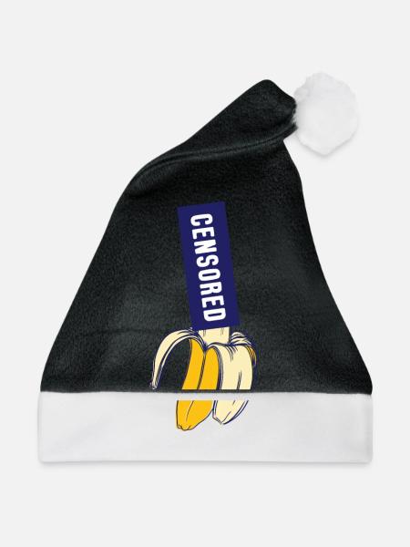 Bananen-Geschenk-Lebensmittel-Porno zensiert Shirt - Weihnachtsmütze - Schwarz/Weiß - Vorne