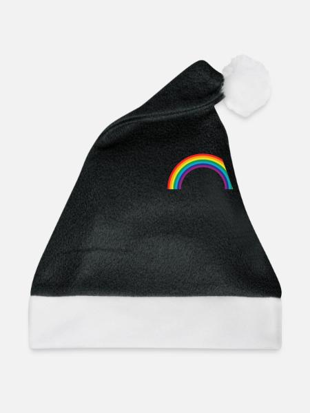 Regenbogen Shirt Geschenk Brusttasche T-Shirt - Weihnachtsmütze - Schwarz/Weiß