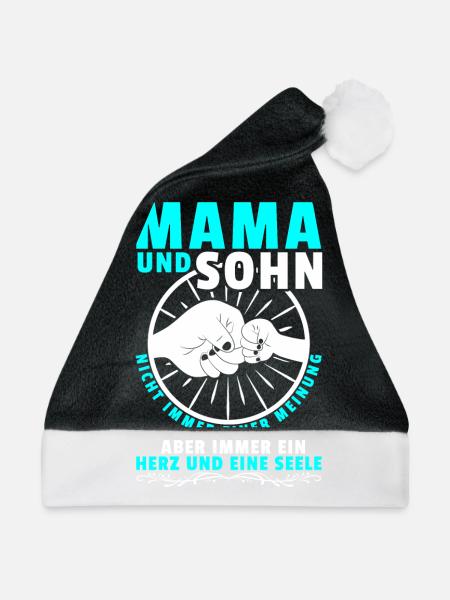 Mama und Sohn Shirt Geschenk Partnerlook - Weihnachtsmütze - Schwarz/Weiß - Vorne