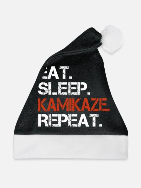 Eat Sleep Kamikaze Repeat - Weihnachtsmütze - Schwarz/Weiß - Vorne