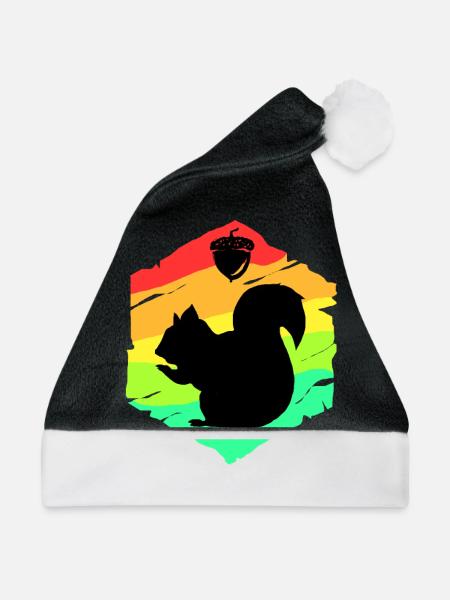 Eichhörnchen Nuss Nüsse Chipmunk Squirrel Geschenk - Weihnachtsmütze - Schwarz/Weiß - Vorne