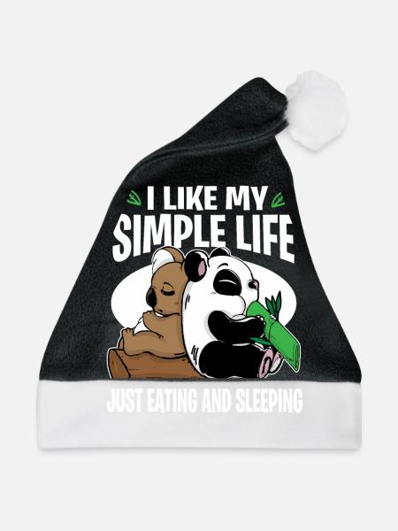 Panda Koala Bär Faul Schlafen Essen Couch Geschenk - Weihnachtsmütze - Schwarz/Weiß - Vorne