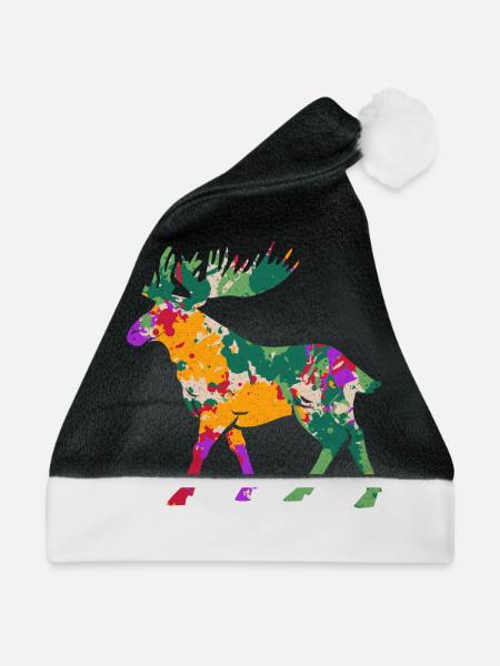 Elch - Weihnachtsmütze - Schwarz/Weiß - Vorne