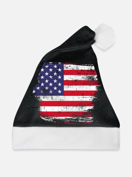 USA Amerika Flagge - Weihnachtsmütze - Schwarz/Weiß - Vorne