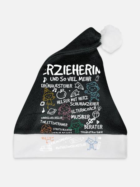 ERZIEHERIN - Kindergarten Kita Geschenkidee - Weihnachtsmütze - Schwarz/Weiß