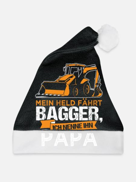 Bagger Bauarbeiter Baumeister Papa Vater Geschenk - Weihnachtsmütze - Schwarz/Weiß - Vorne