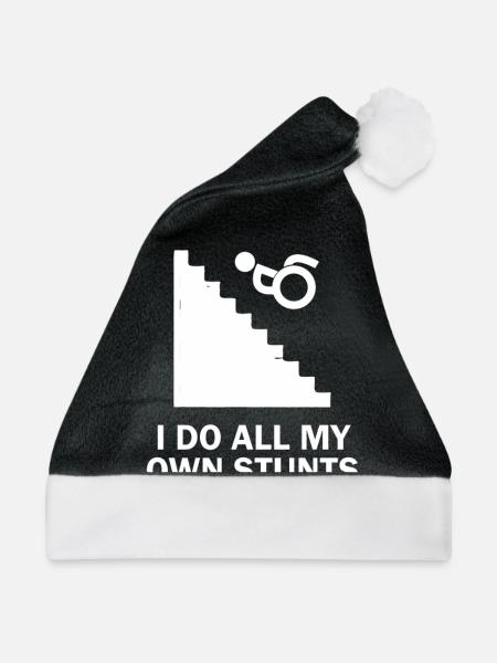 Lustiges Rollstuhl Shirt - Weihnachtsmütze - Schwarz/Weiß