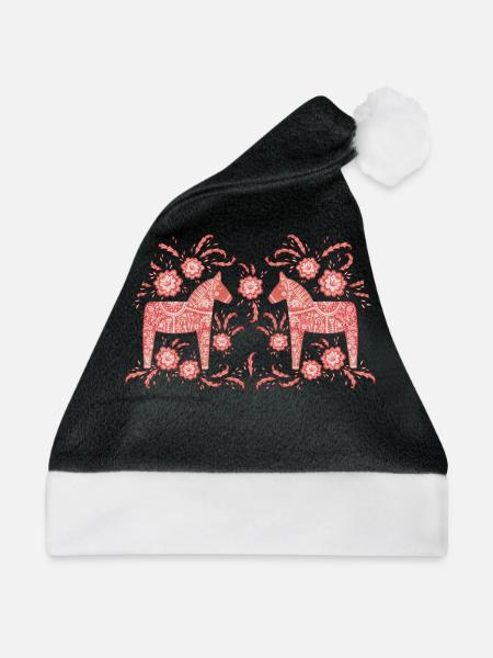 Schwedisches Dala-Pferd - Weihnachtsmütze - Schwarz/Weiß