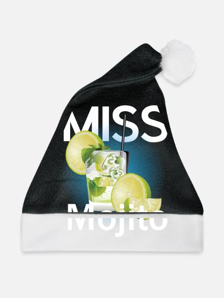 Cocktail Mojito Lime saying Miss Mojito - Weihnachtsmütze - Schwarz/Weiß - Vorne