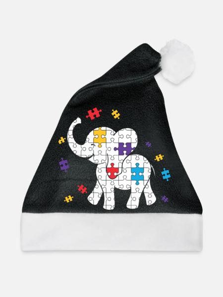 Autismus Puzzle Elefant Autist Elefanten Autist - Weihnachtsmütze - Schwarz/Weiß