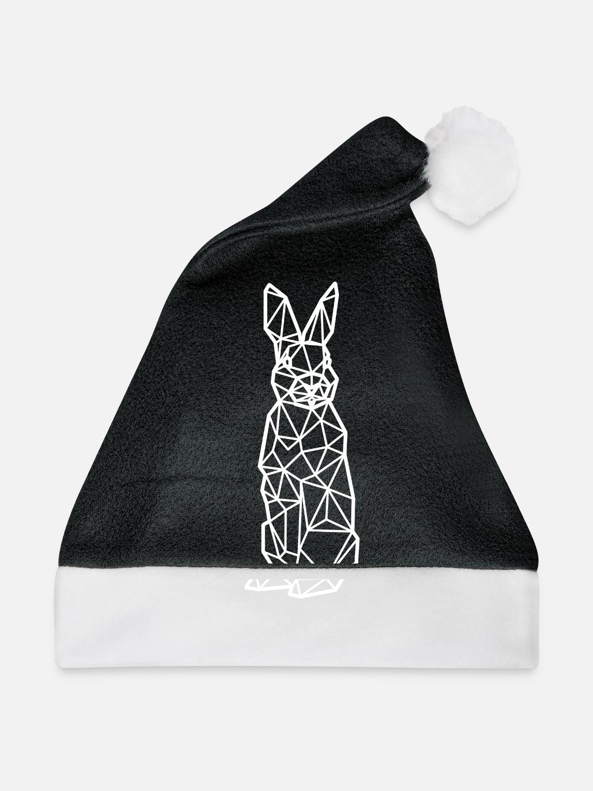 Hase Polygon - Weihnachtsmütze - Schwarz/Weiß - Vorne