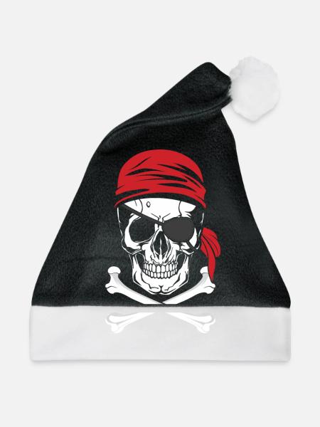 Piraten - Pirat mit Augenklappe - Weihnachtsmütze - Schwarz/Weiß