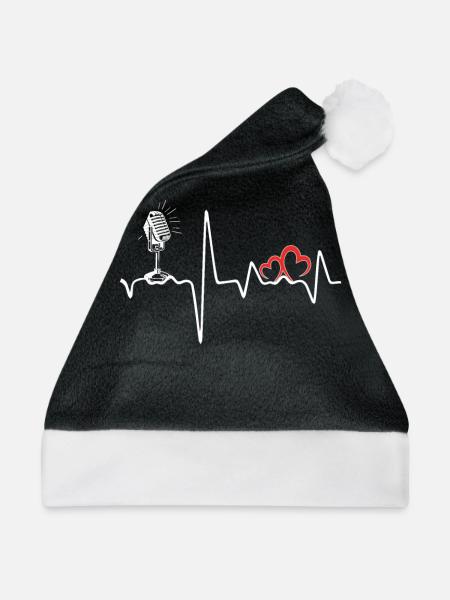 Mikrophon Herzschlag Musiker Sänger Sänger T-Shirt - Weihnachtsmütze - Schwarz/Weiß - Vorne