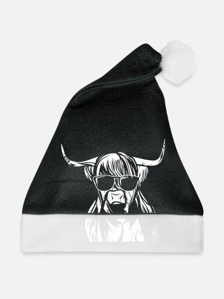 Schottisches Highland Cattle Hochlandrind Schottla - Weihnachtsmütze - Schwarz/Weiß - Vorne