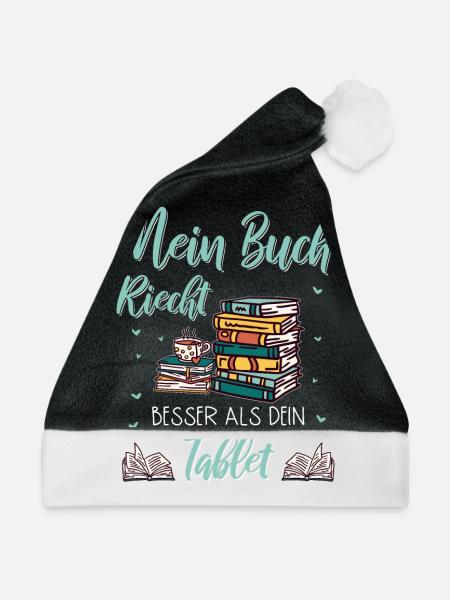 Lesen Buch Bücher Lustig Tablet Spruch Geschenk - Weihnachtsmütze - Schwarz/Weiß - Vorne
