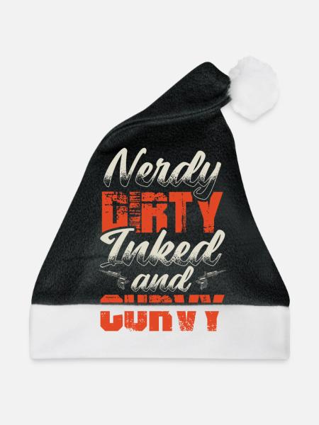 Nerdy Inked Curvy Frau Tattoo Tätowiert - Weihnachtsmütze - Schwarz/Weiß - Vorne