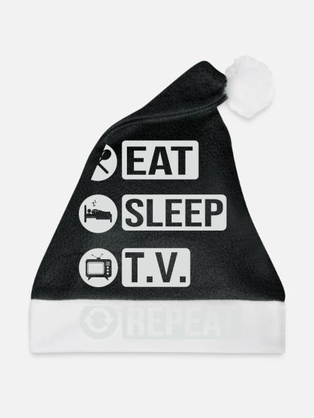 Fernsehen Television Eat Sleep Repeat Geschenk - Weihnachtsmütze - Schwarz/Weiß - Vorne