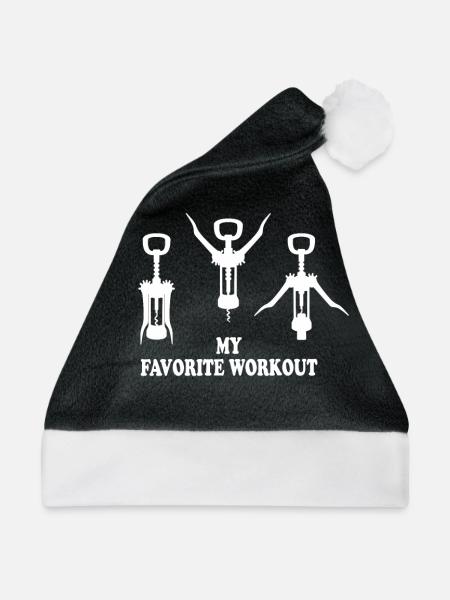 My Favorite Workout Korkenzieher Geschenk Wein - Weihnachtsmütze - Schwarz/Weiß - Vorne