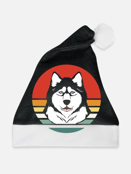 Malamute Schlittenhund - Weihnachtsmütze - Schwarz/Weiß - Vorne