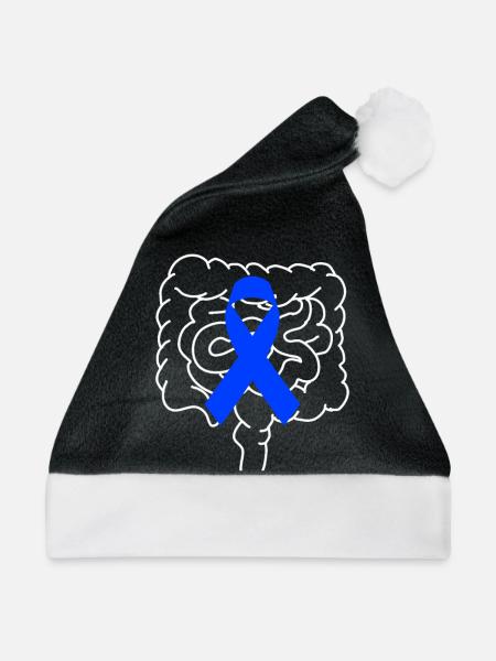 Darmkrebs Darm Krebs Blaue Schleife - Weihnachtsmütze - Schwarz/Weiß - Vorne