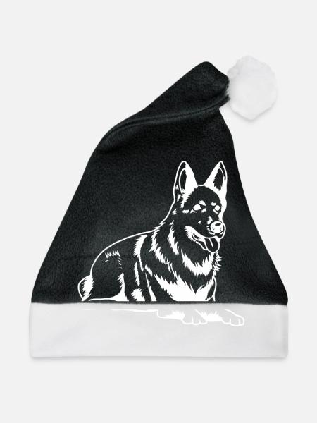 Schäferhund Silhouette Wachhund Diensthund - Weihnachtsmütze - Schwarz/Weiß - Vorne