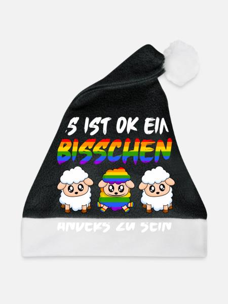 Regebogen Schaf der Famile LGBT Pride Gay Schwul - Weihnachtsmütze - Schwarz/Weiß - Vorne