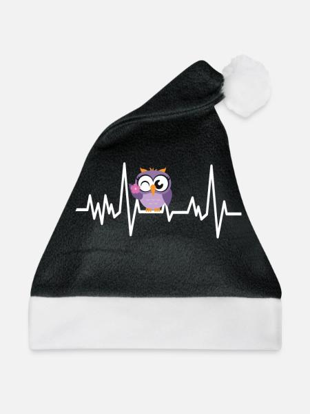 Eulen Geschenke - Eule Owl Eulen Herzschlag Süße - Weihnachtsmütze - Schwarz/Weiß - Vorne