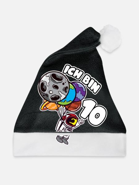 10 Geburtstag Ich Bin 10 Astronaut 10 Jahre - Weihnachtsmütze - Schwarz/Weiß - Vorne