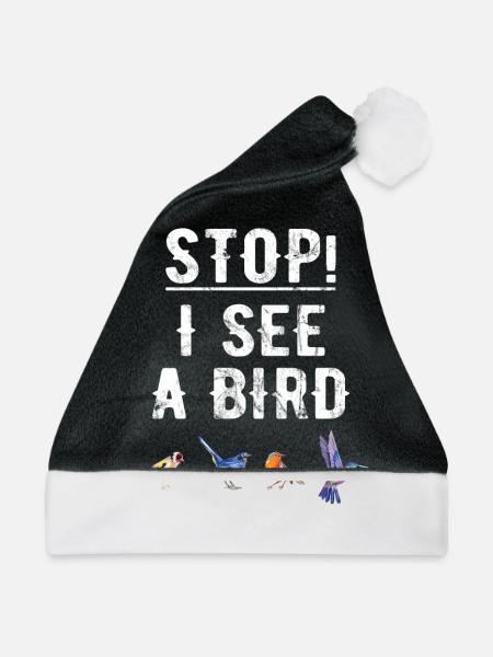 Vögel Beobachten Fernglas Vogel Abbildung Spruch - Weihnachtsmütze - Schwarz/Weiß - Vorne