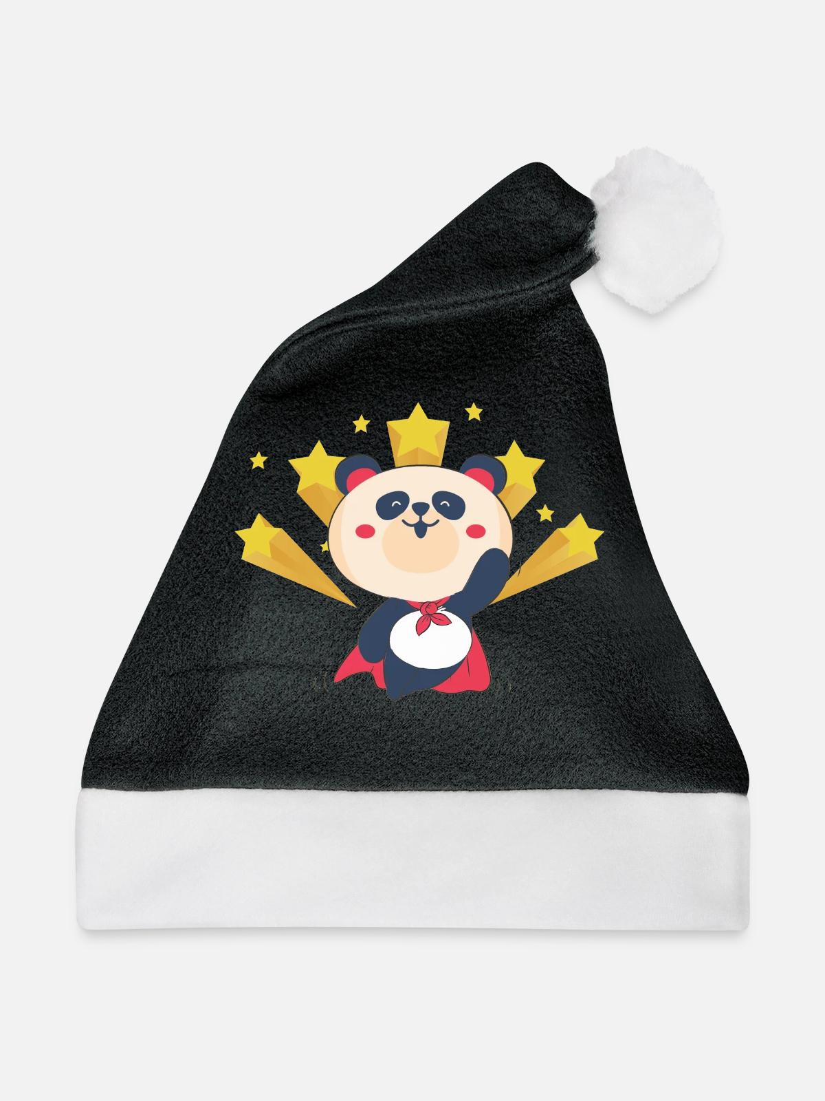 Panda Superheld - Weihnachtsmütze - Schwarz/Weiß - Vorne