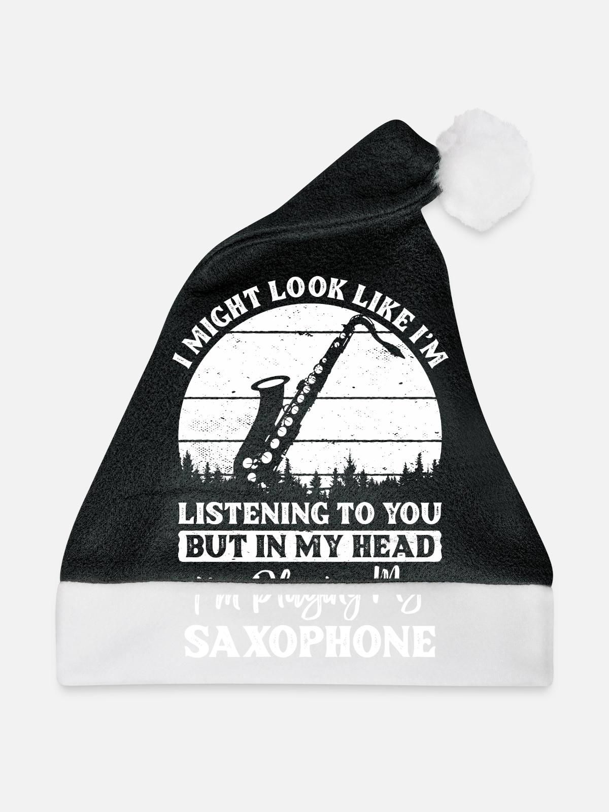 Saxofon - Weihnachtsmütze - Schwarz/Weiß - Vorne