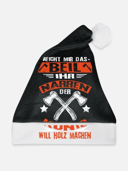 Holz Machen Axt Beil - Weihnachtsmütze - Schwarz/Weiß - Vorne