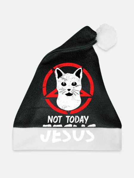 Not today Jesus Teufel Katze Satan Antichrist - Weihnachtsmütze - Schwarz/Weiß - Vorne