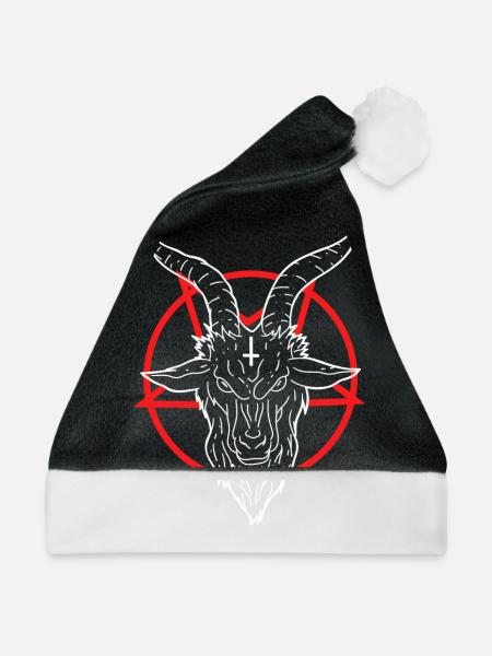 666 Satan Teufel Antichrist Ziege Pentagramm - Weihnachtsmütze - Schwarz/Weiß - Vorne